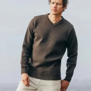Pull col V 100 % laine vierge marron