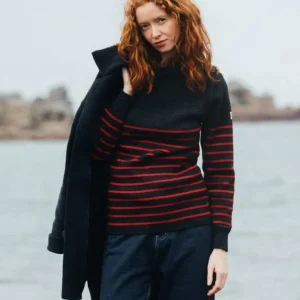 Pull marin femme anthracite rouge