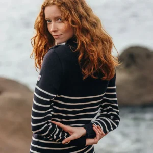Pull marin femme bleu marine écru