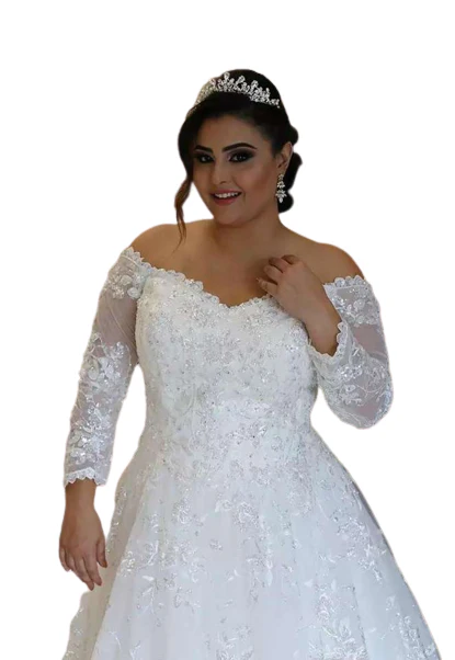 Robe De Mariée Manches Longues Dentelle Princesse – Image 5